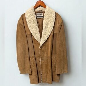 Men's Vintage Pioneer Wear Brown Suede Jacket with Shearling Collar Size Large